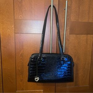 Brighton Black Ana Rosa Crocodile Print Purse Shoulder Bag Satchel Emboss 12x7